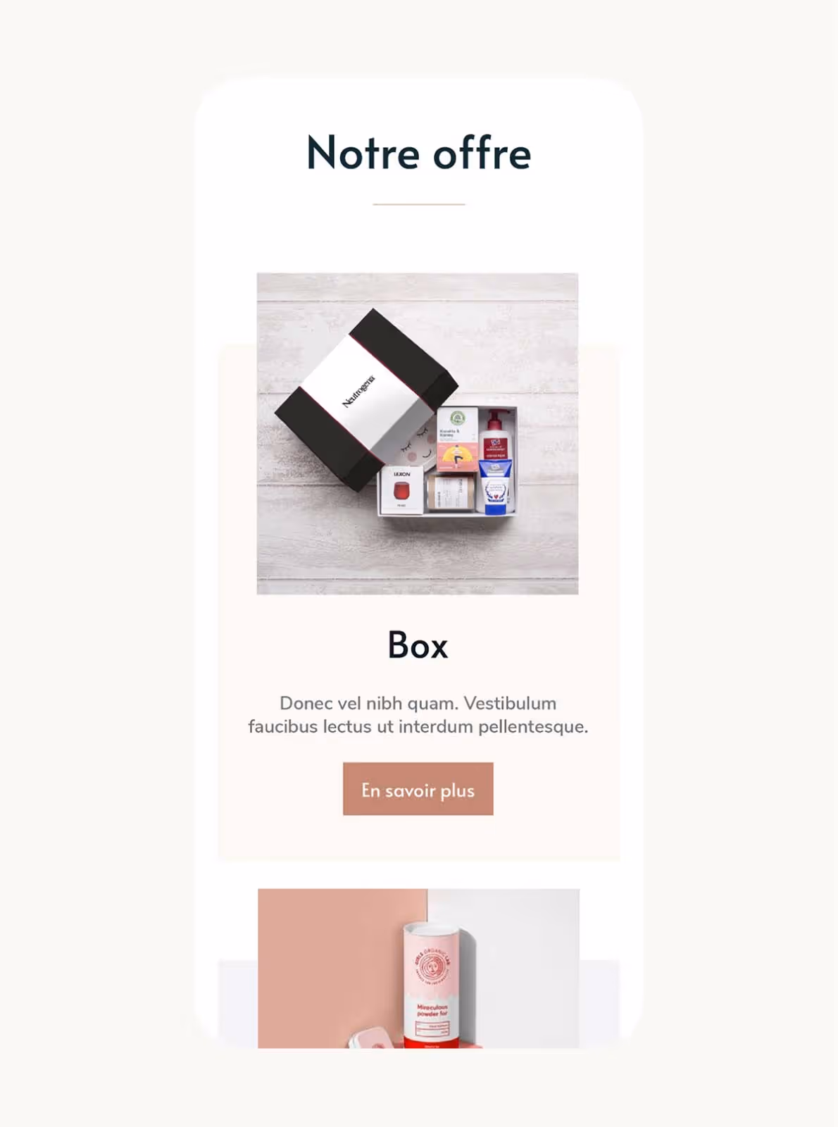 Page « Notre offre » d'Atelierbox.fr en version mobile, avec la Box