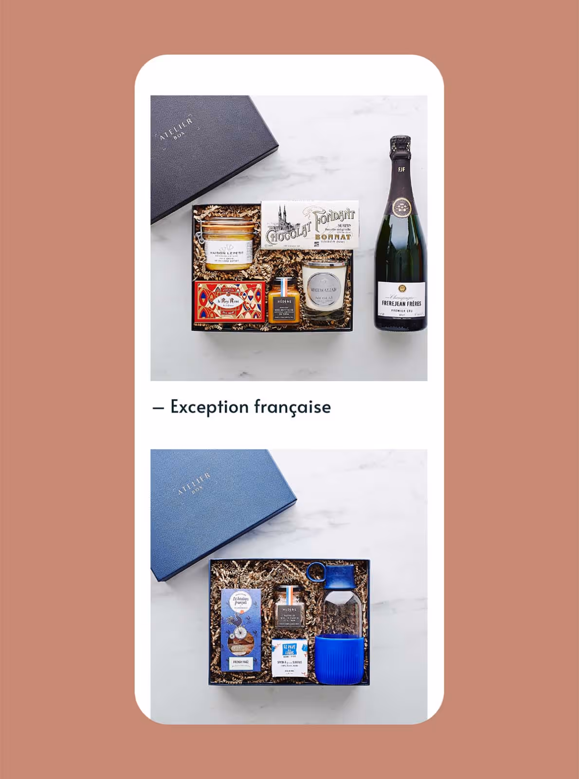 Liste de coffrets cadeaux d'Atelierbox.fr en version mobile