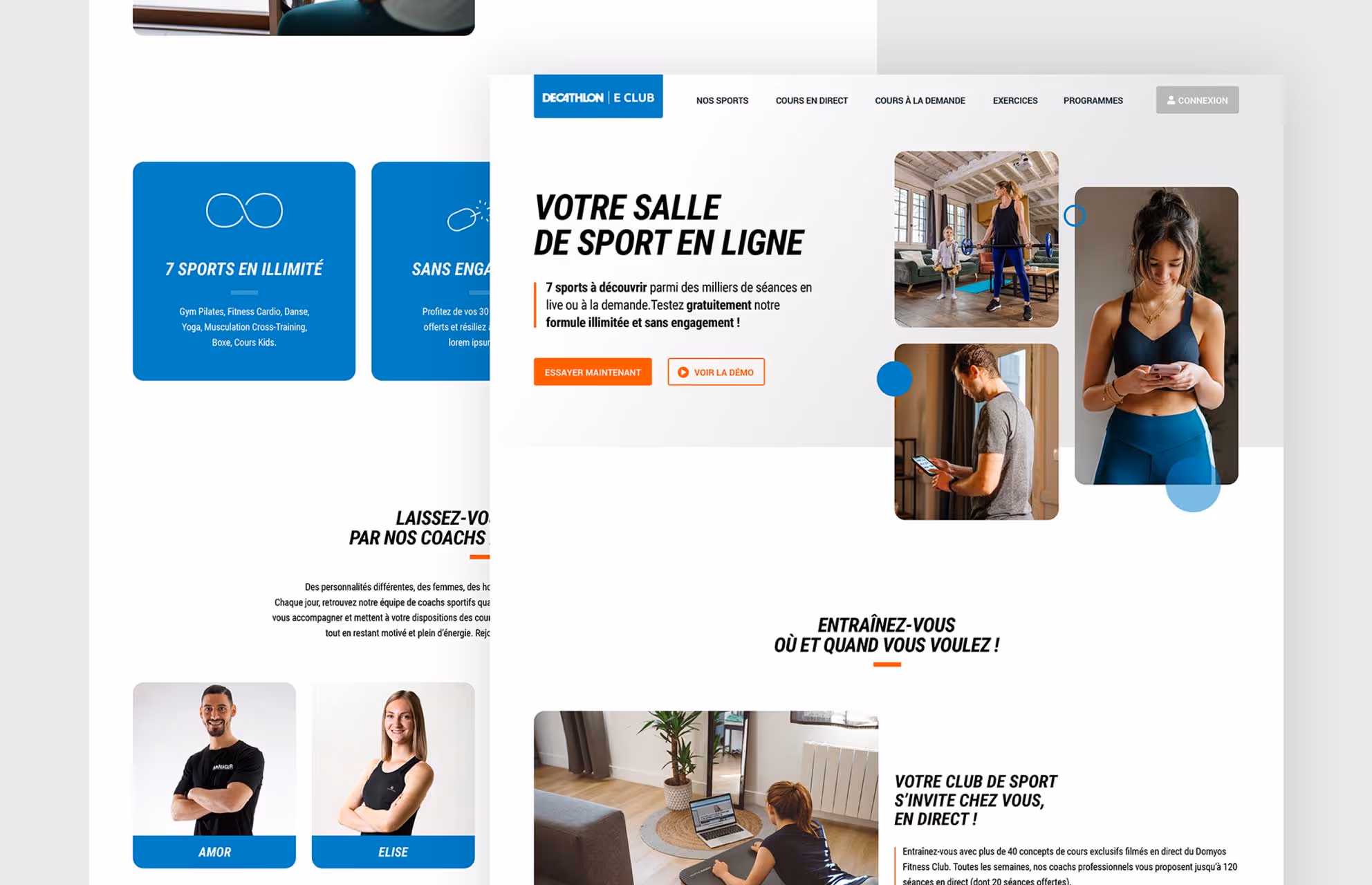 Page d'accueil desktop de Decathlon E CLUB : « Votre salle de sport en ligne »