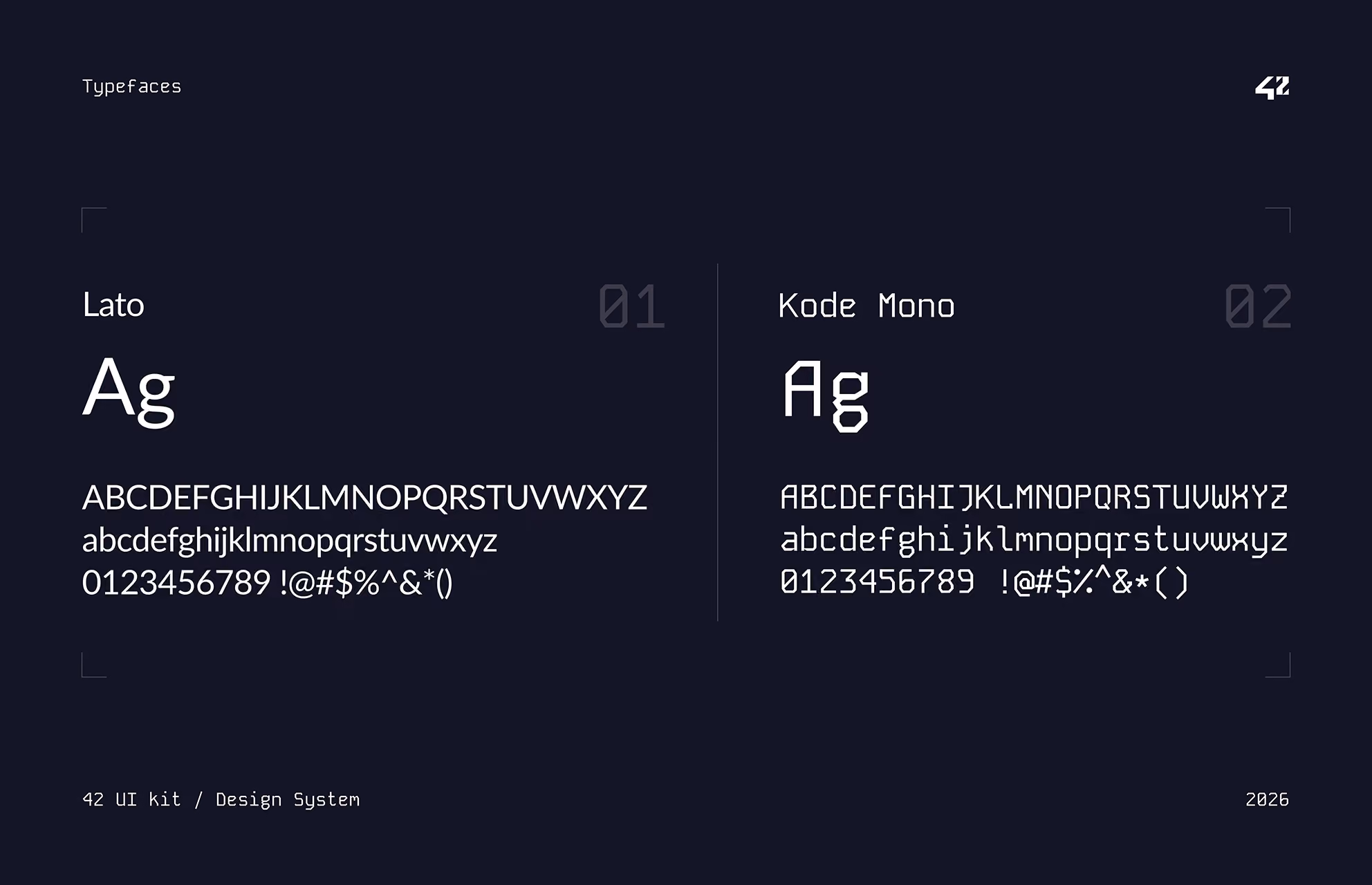 Typographies du design system de l'école 42 : Lato et Kode Mono