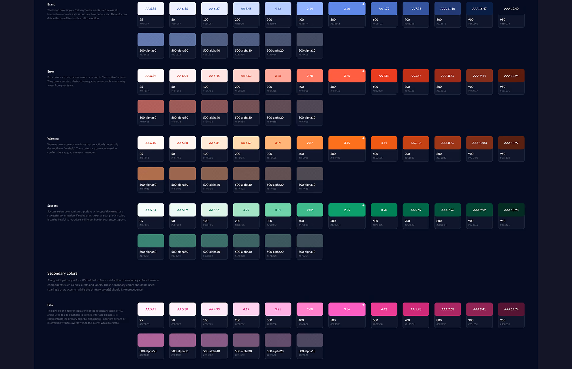 Nuancier détaillé des couleurs du design system de l'école 42