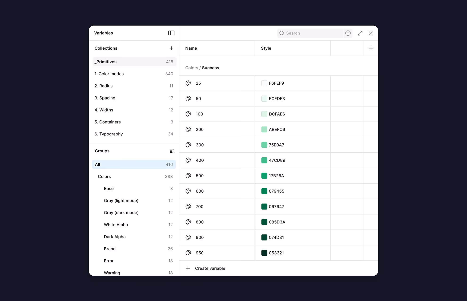 Variables de couleurs du design system de l'école 42 dans Figma