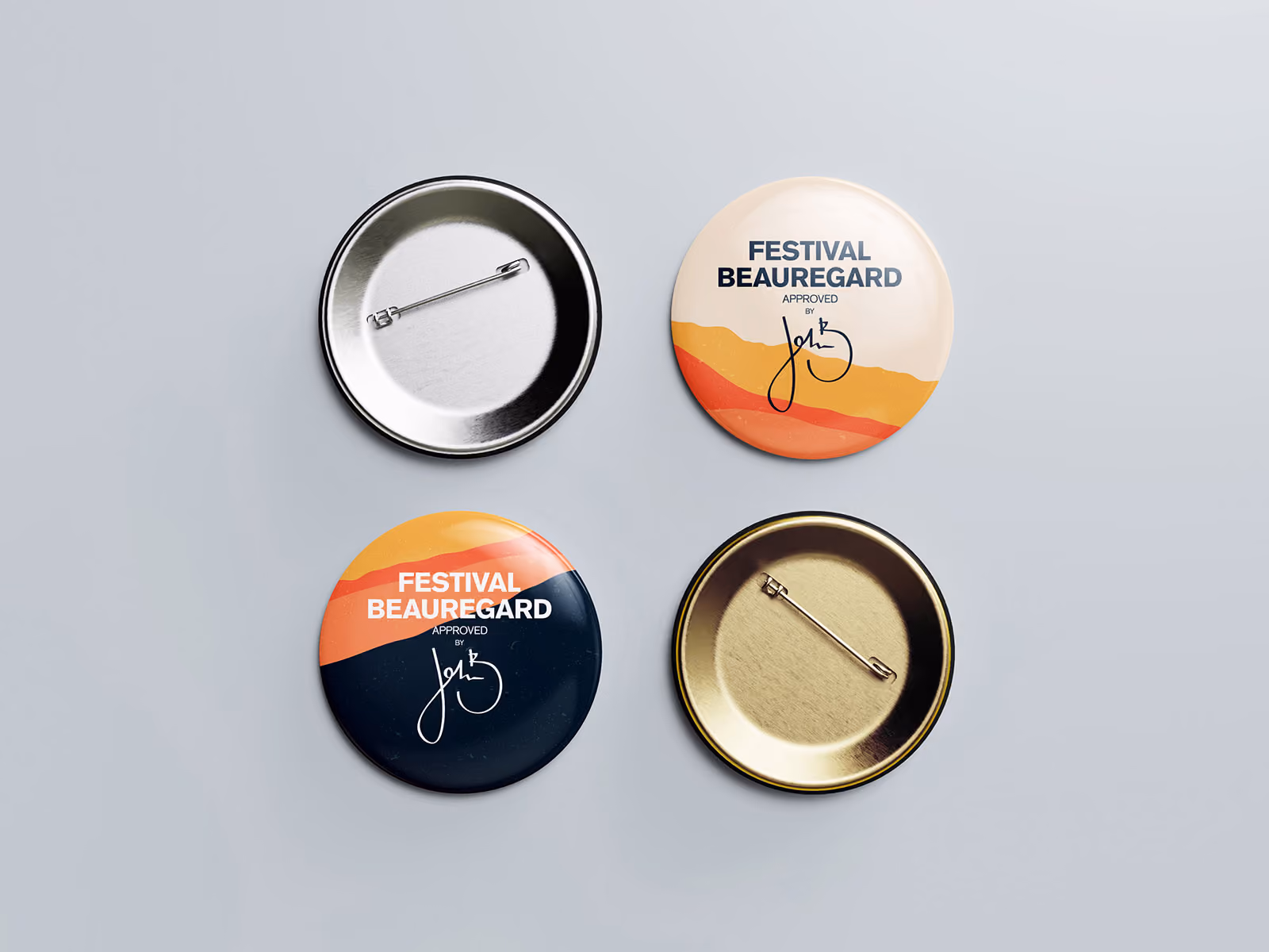 Badges du Festival Beauregard avec le logo manuscrit