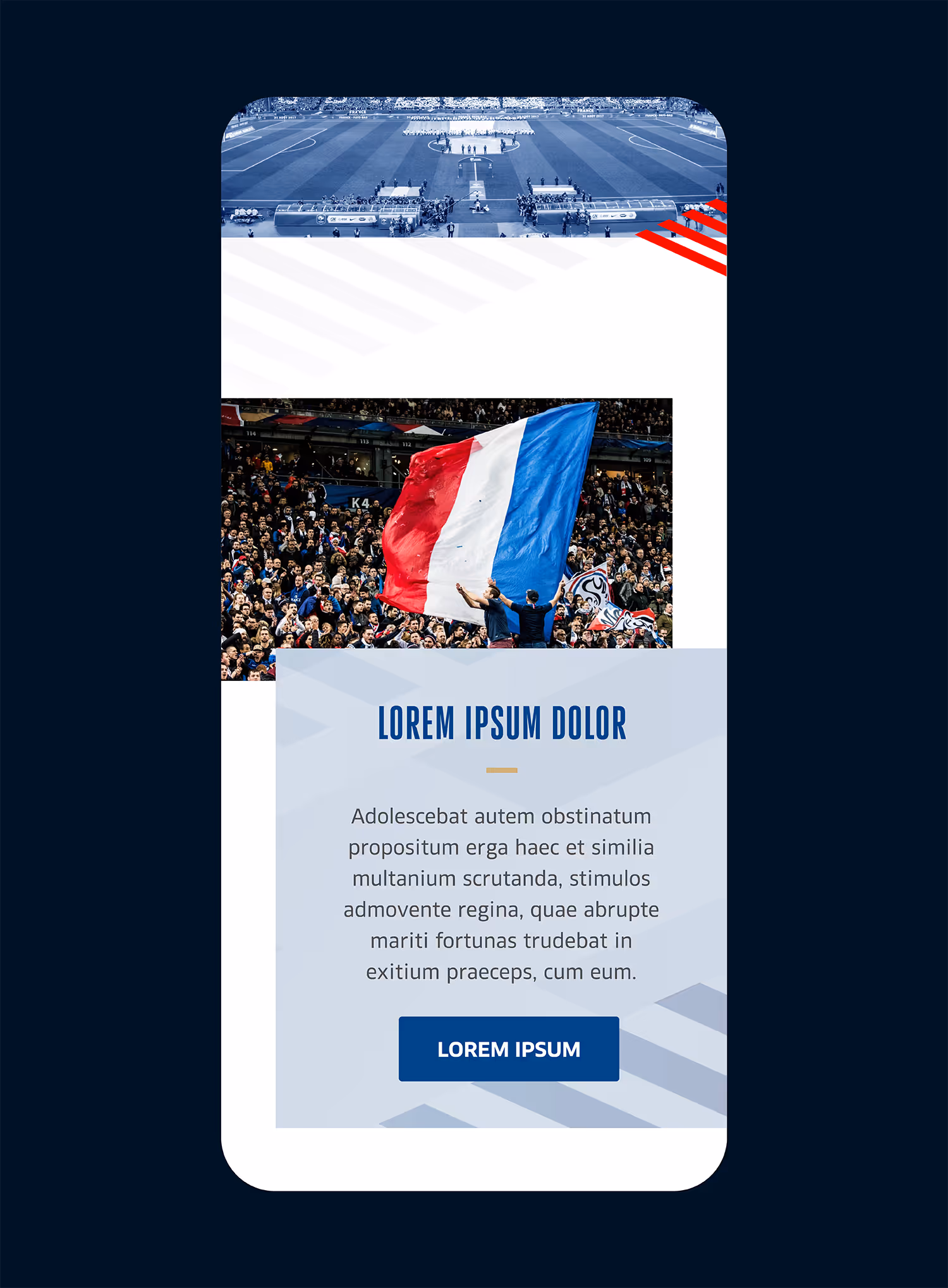 Écran mobile du Club des supporters avec un drapeau tricolore