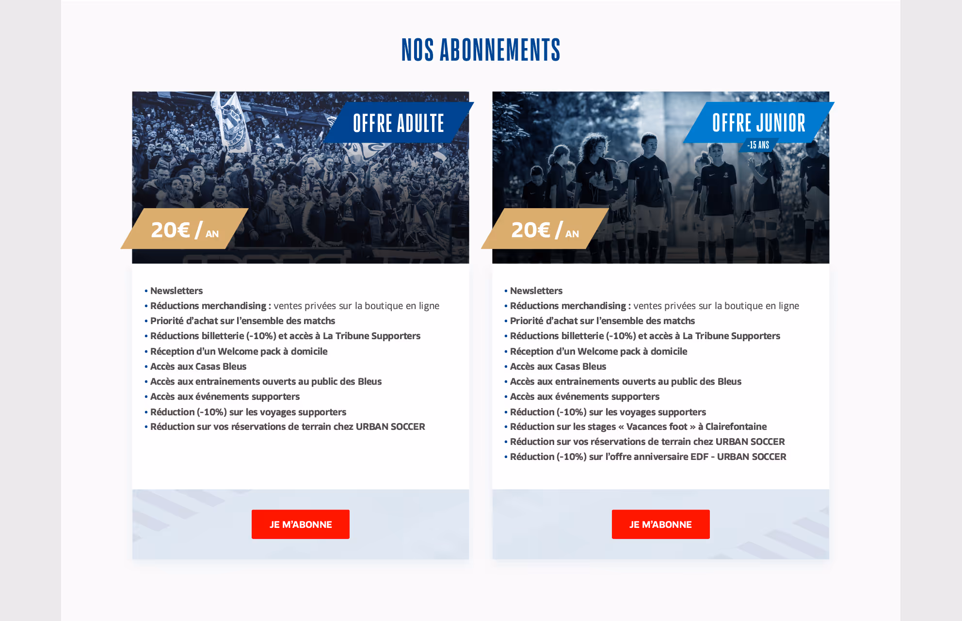 Offres d'abonnement adulte et junior du Club des supporters