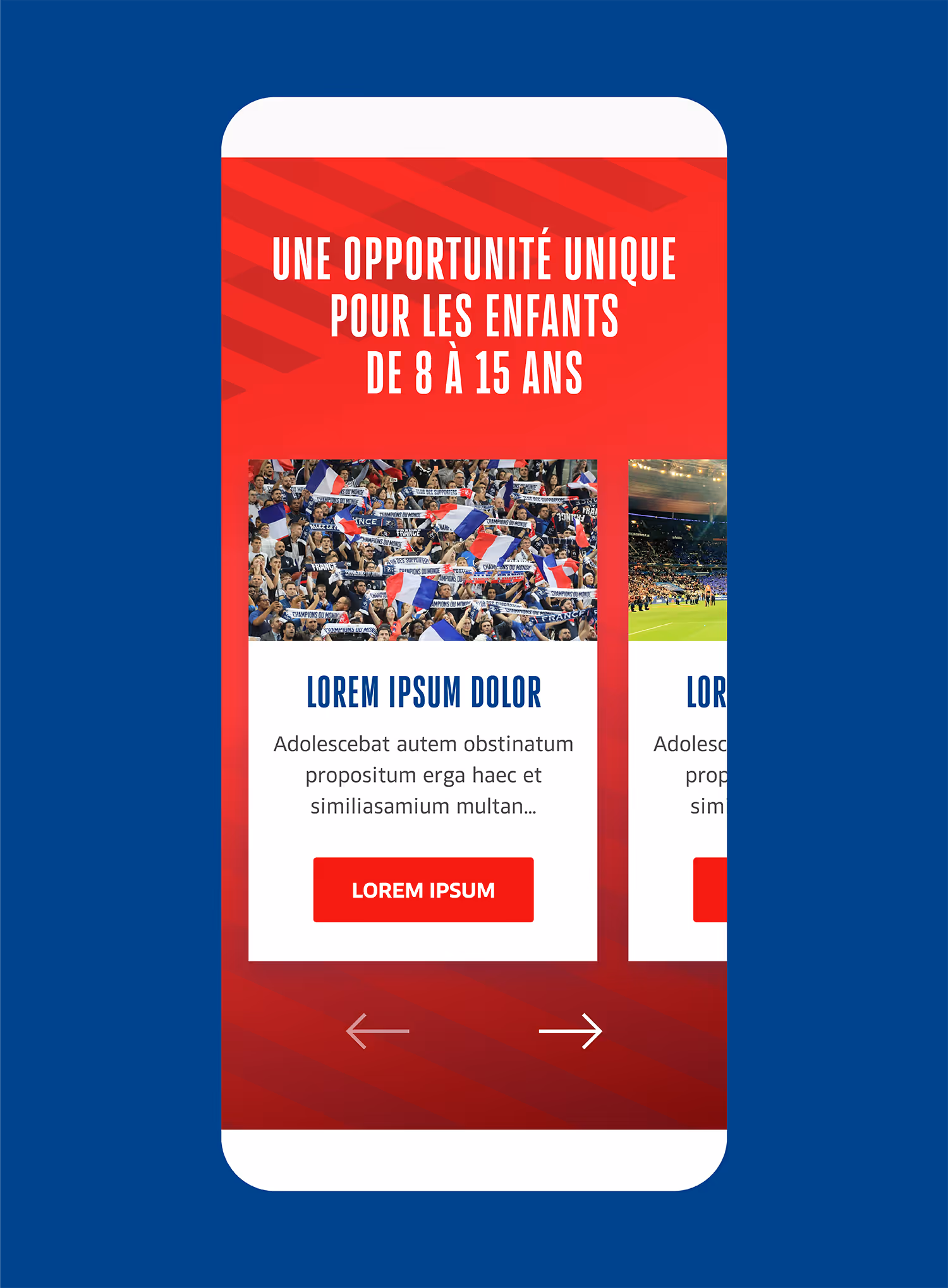 Section pour les enfants de 8 à 15 ans du Club des supporters, en version mobile