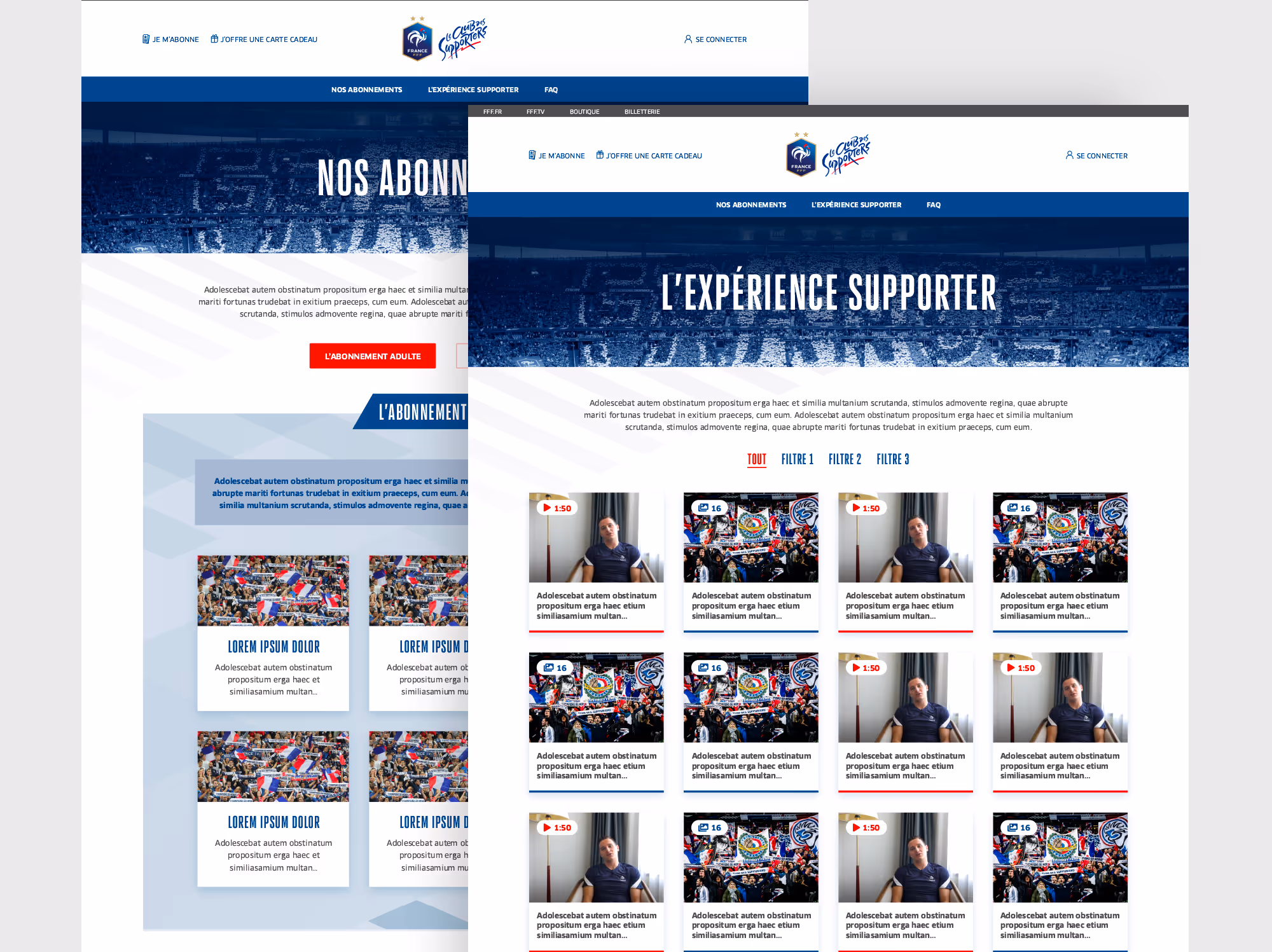 Pages abonnements et « L'expérience supporter » du Club des supporters, en version desktop