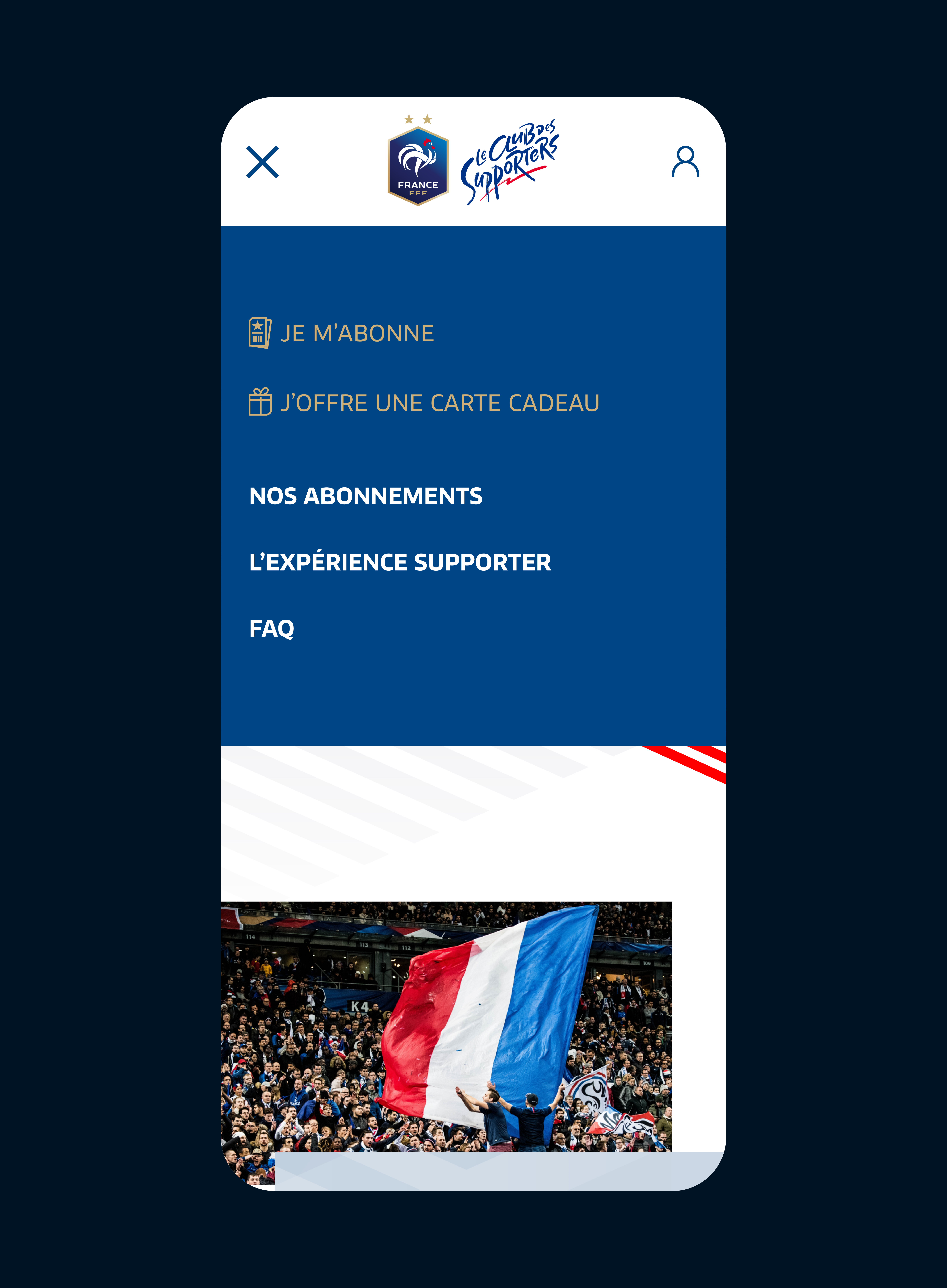 Menu de navigation mobile du Club des supporters