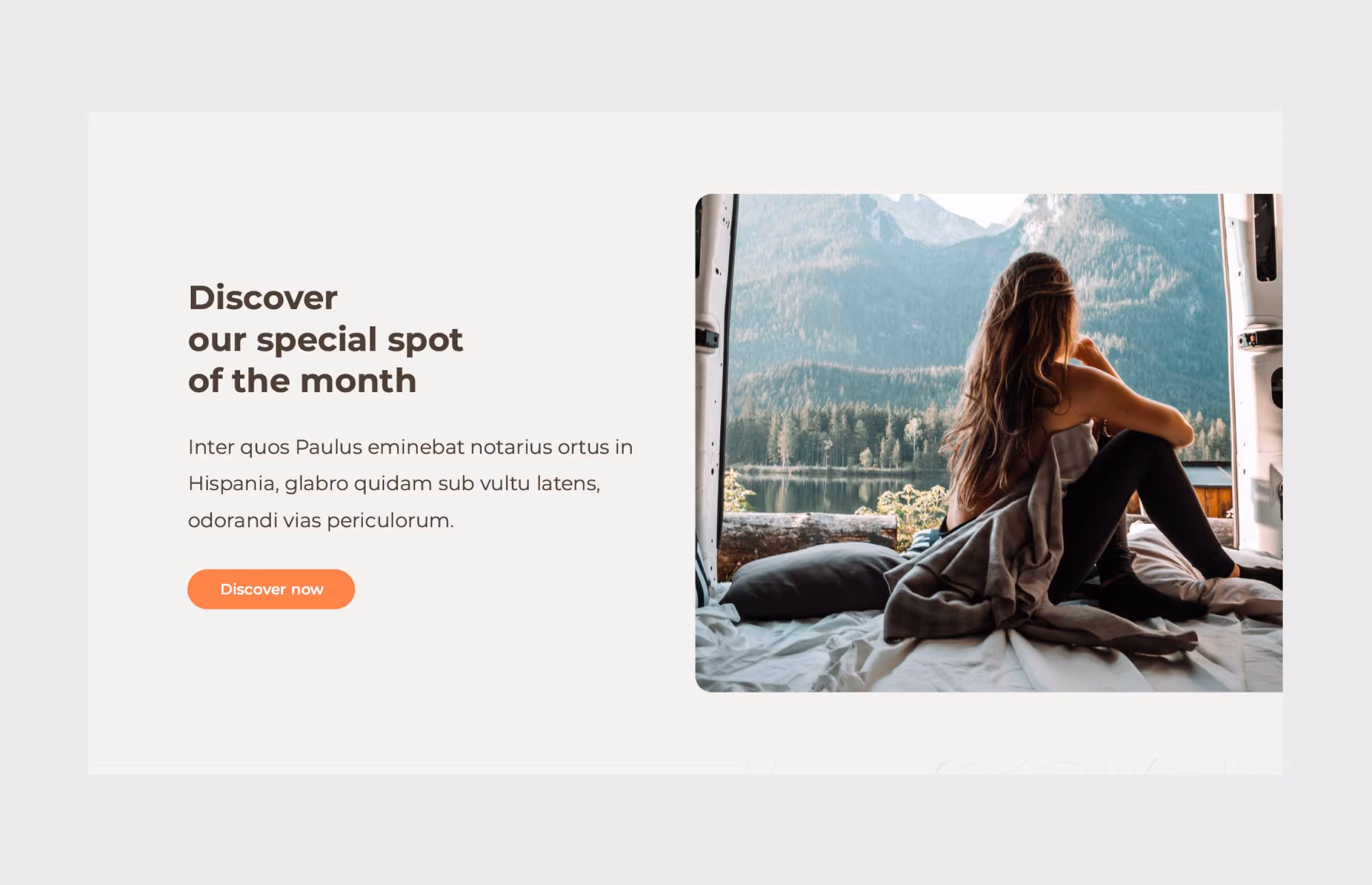 Section « Discover our special spot of the month » de Glampers Family en version desktop