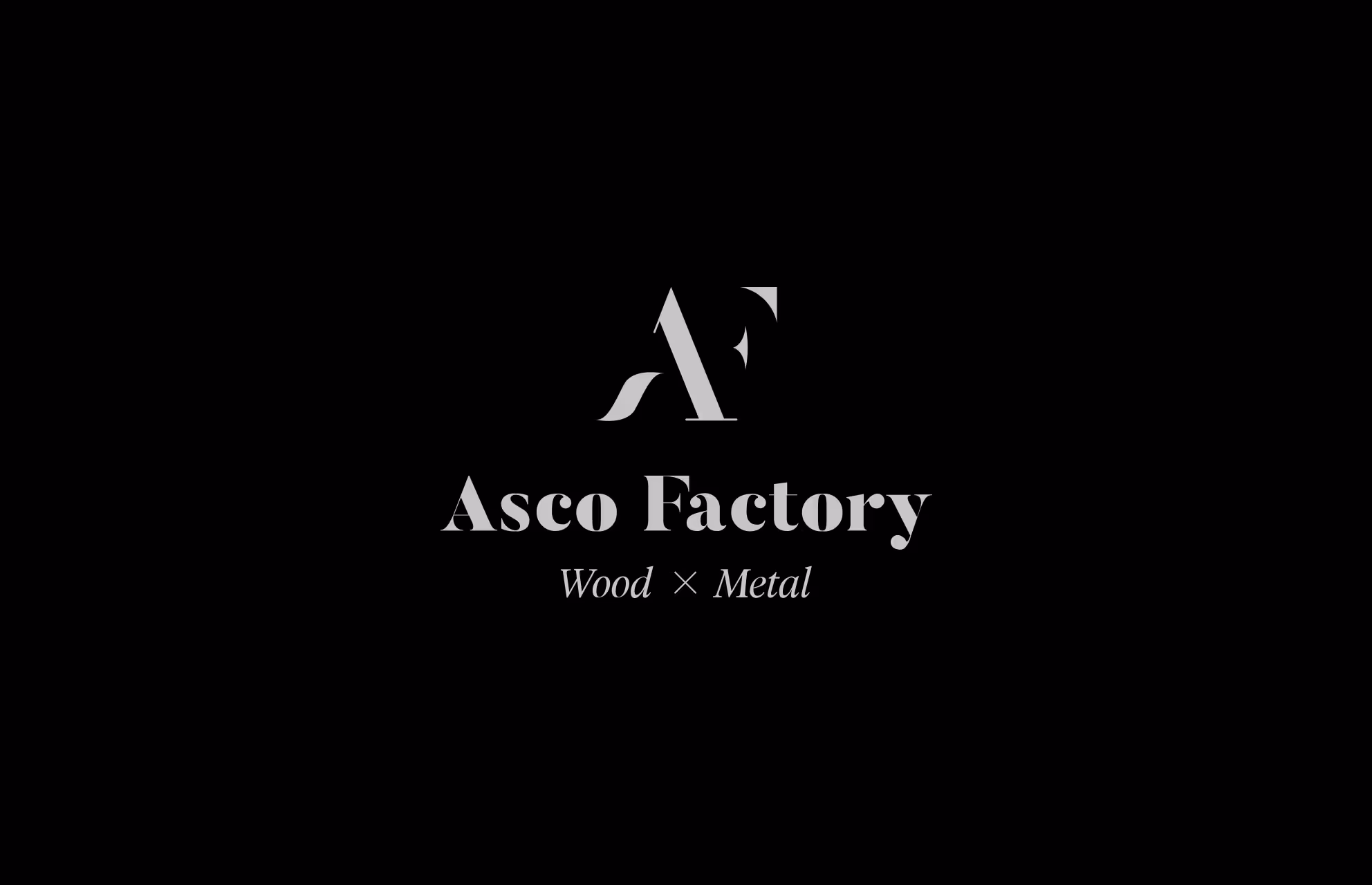 Logo Asco Factory, « Wood × Metal », sur fond noir
