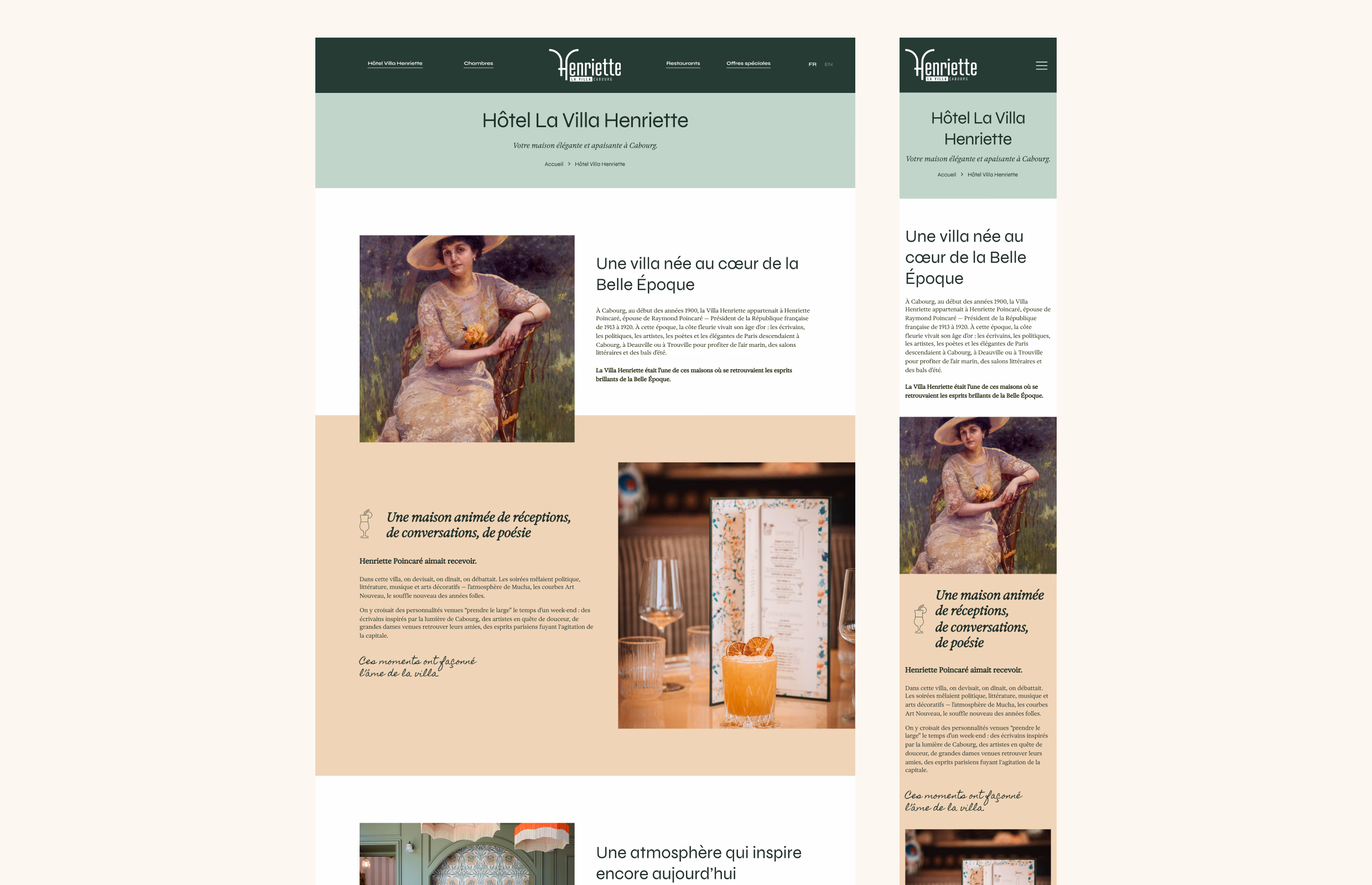 Page « Hôtel La Villa Henriette » : une villa née au cœur de la Belle Époque, en desktop et mobile