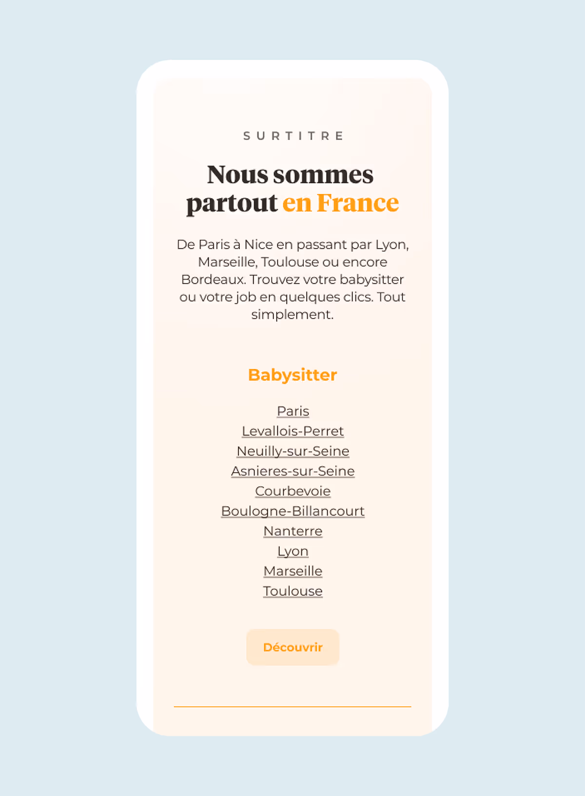 Section « Nous sommes partout en France » de Yoopala en version mobile